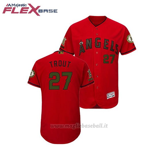 Maglia Baseball Uomo Los Angeles Angels Mike Trout 2018 Dia de los Caidos Flex Base Scarlet